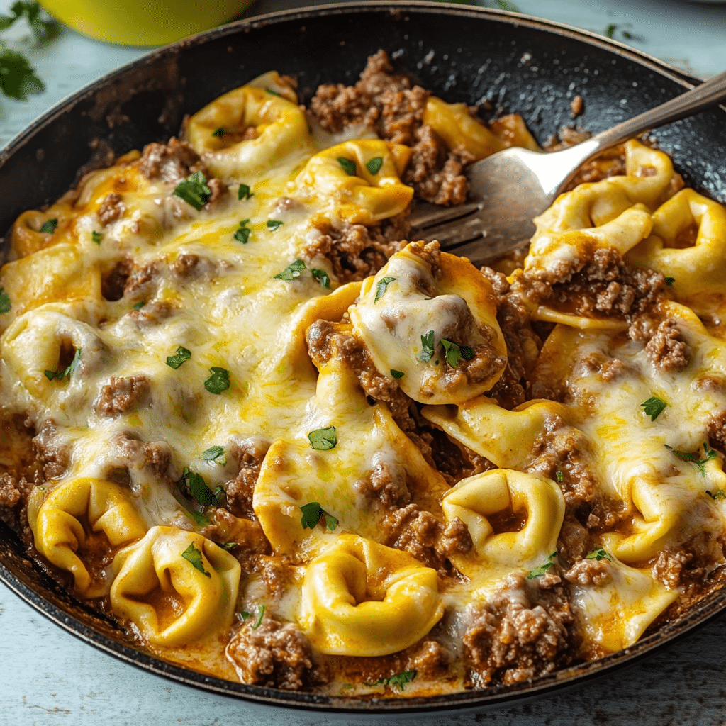 Cheesy Beef Enchilada Tortellini Skillet