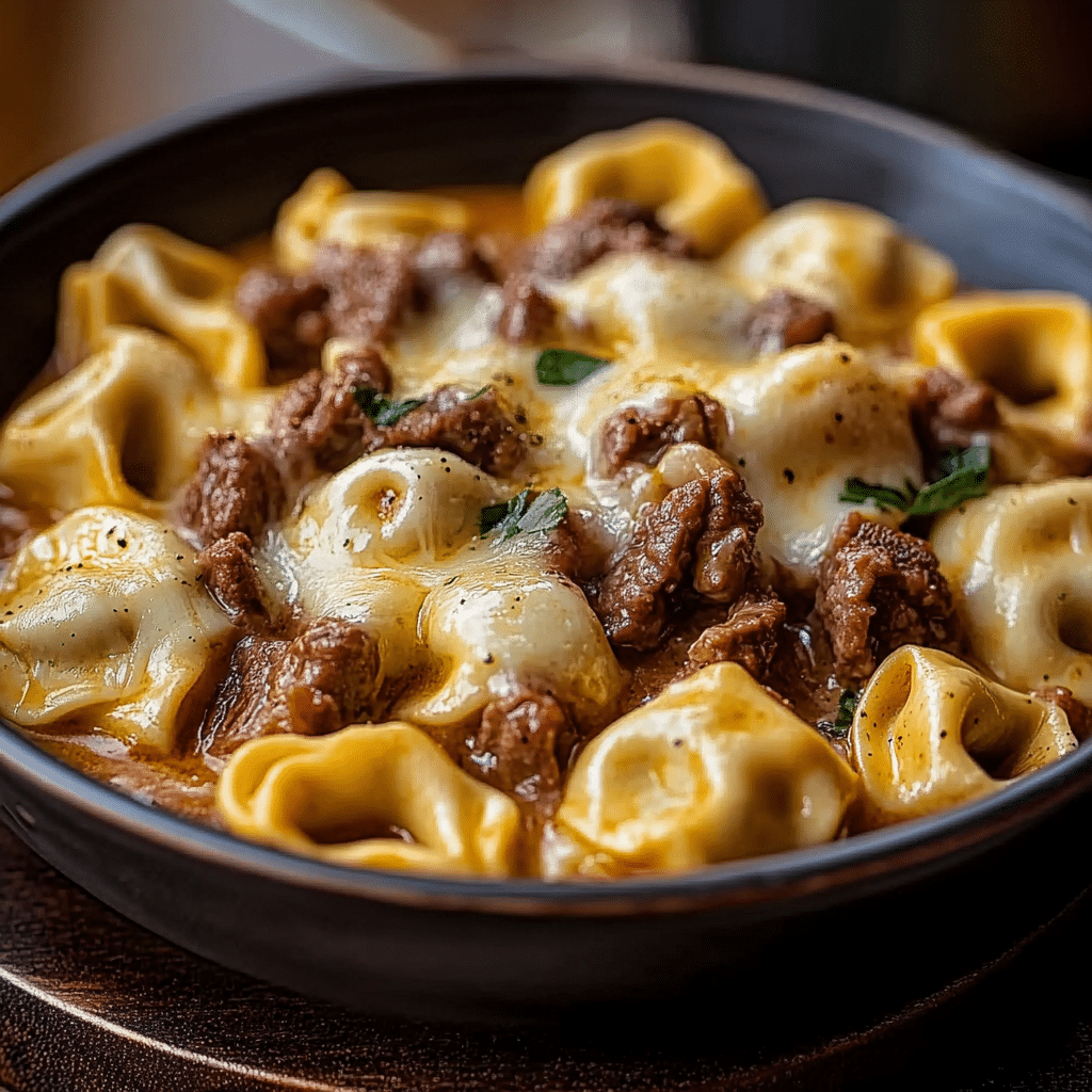 Cheesesteak Tortellini in Rich Provolone Sauce