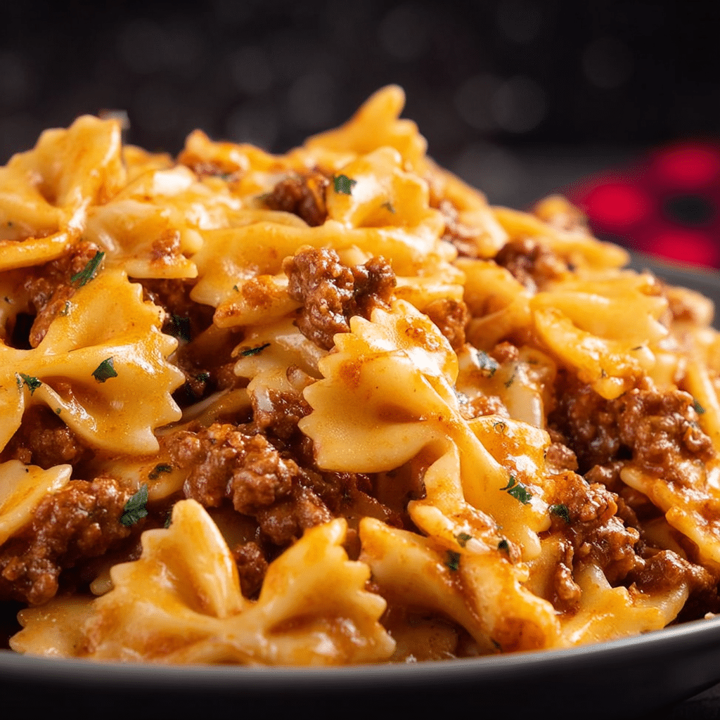 Cheesy Beef Bowtie Pasta