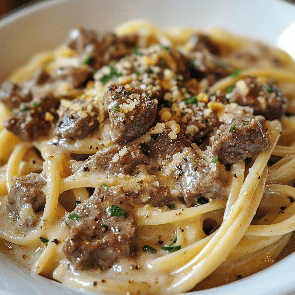 Creamy Garlic Beef Pasta