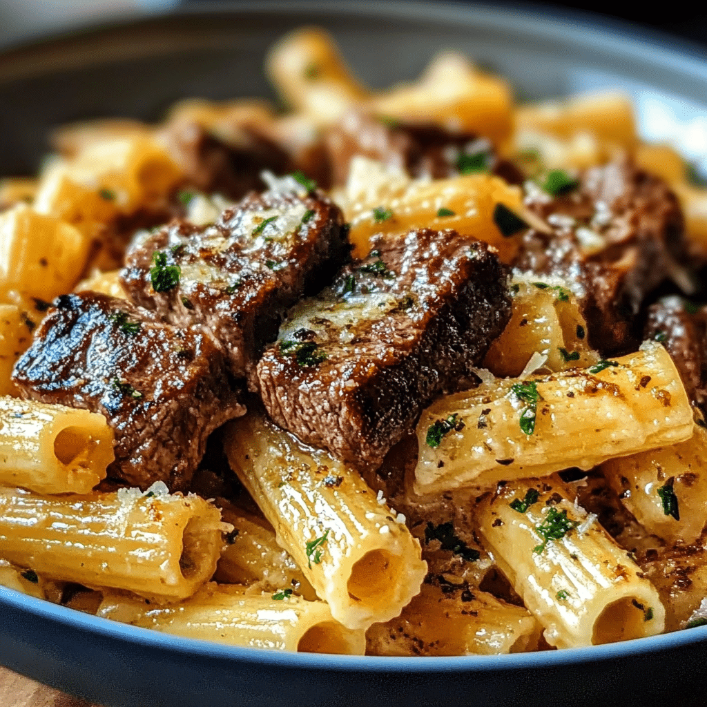 Easy Garlic Butter Steak and Cheesy Rigatoni