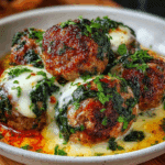 Spinach Garlic Meatballs with Mozzarella