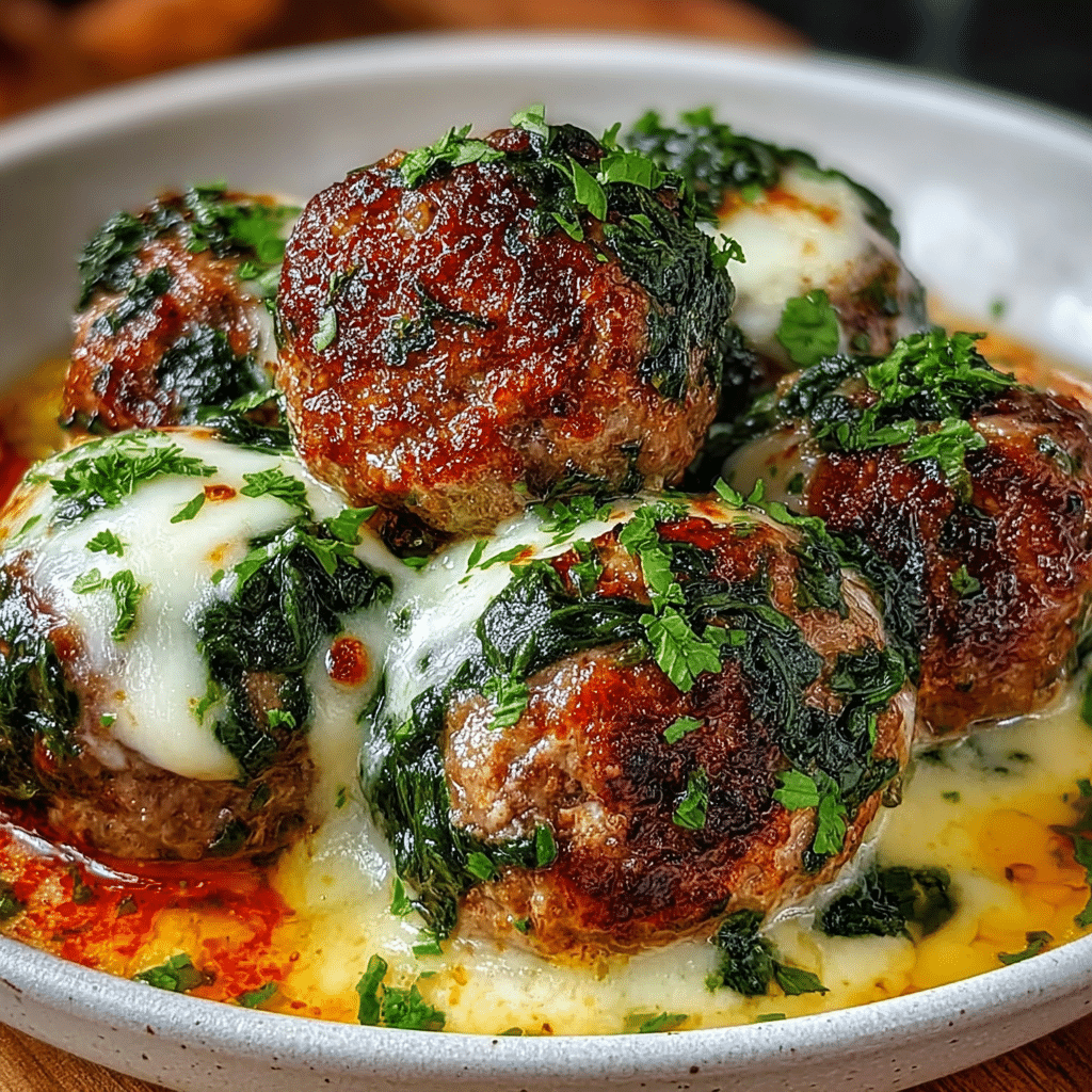 Spinach Garlic Meatballs with Mozzarella