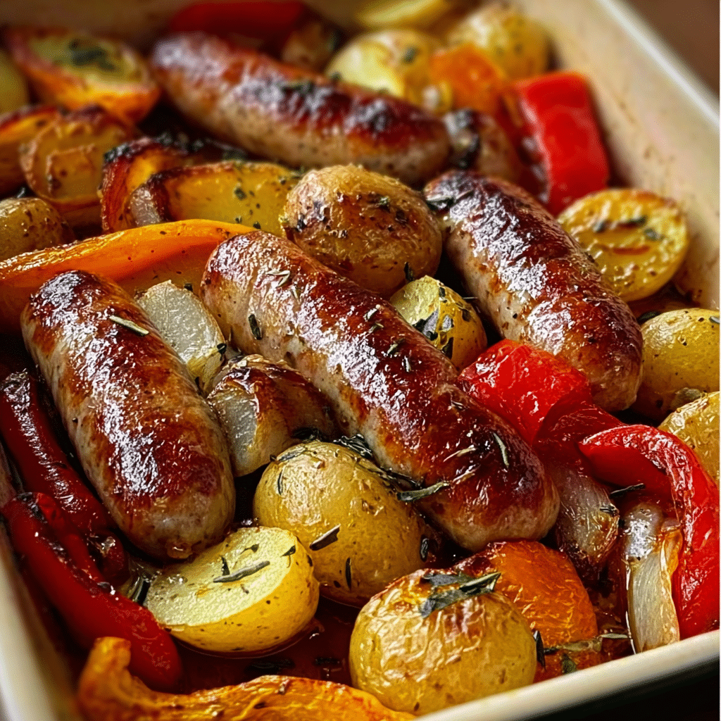 Oven-Roasted Sausages, Potatoes, and Peppers