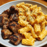 Cheesy Rigatoni with Garlic Butter Steak Tips