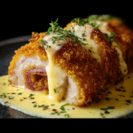 Golden Crispy Chicken Cordon Bleu with Rich Cream Sauce