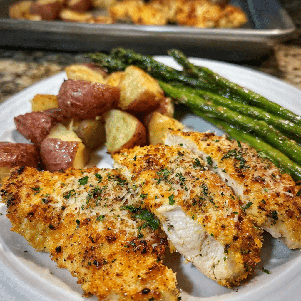 Parmesan Crusted Chicken Sheet Pan Meal