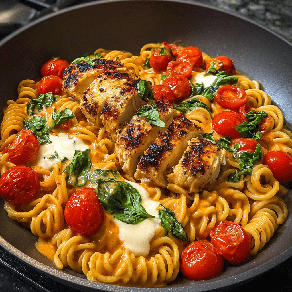 Caprese Chicken Pasta with Creamy Tomato Sauce