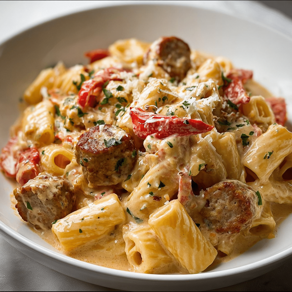 Creamy Sausage Pasta with Roasted Red Peppers