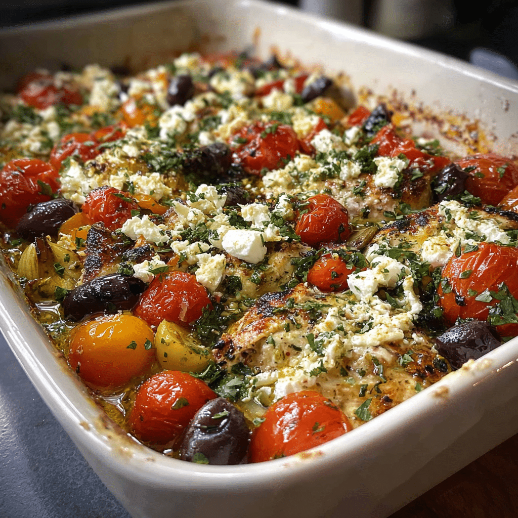 Greek Chicken Bake with Feta, Olives & Tomatoes