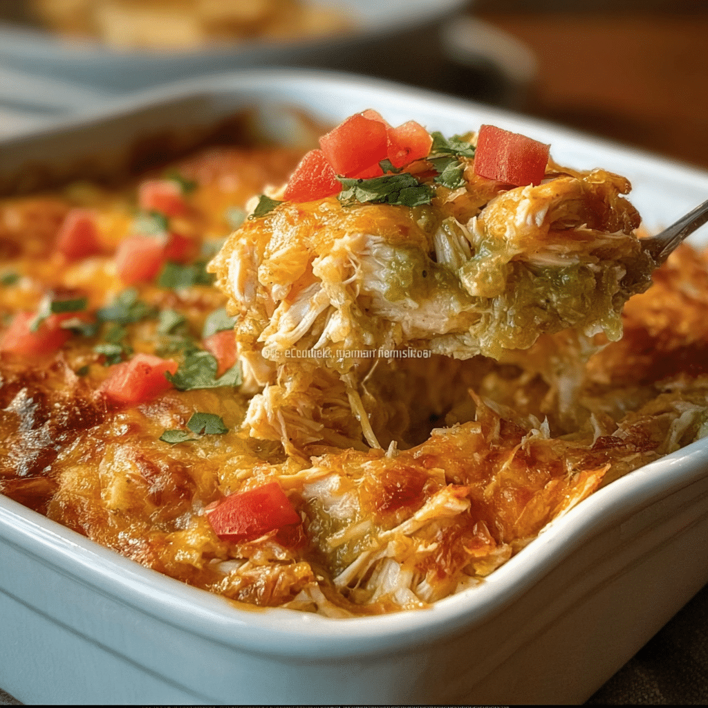 King Ranch Chicken Casserole with Salsa Verde