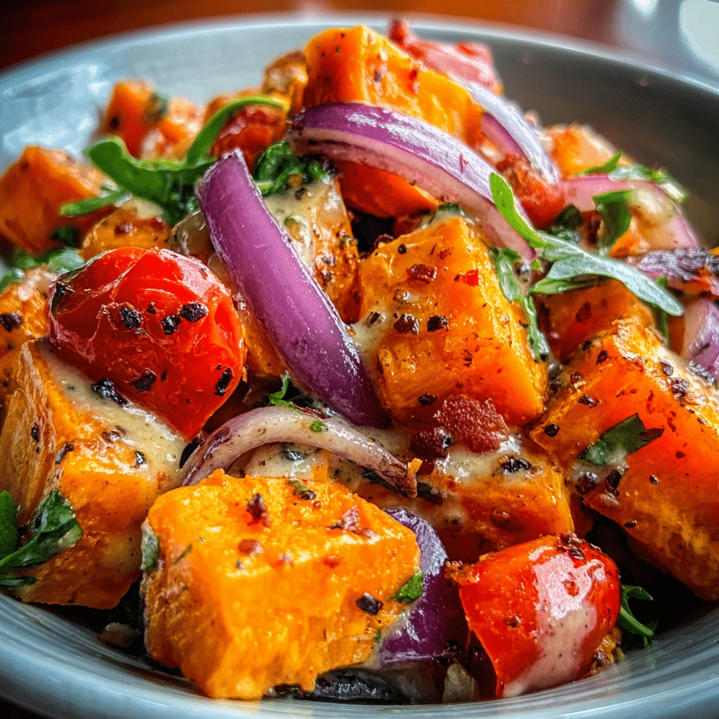Roasted Sweet Potato Salad with Honey Dijon Dressing