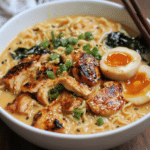 Fiery Chicken Ramen with Creamy Garlic Sauce